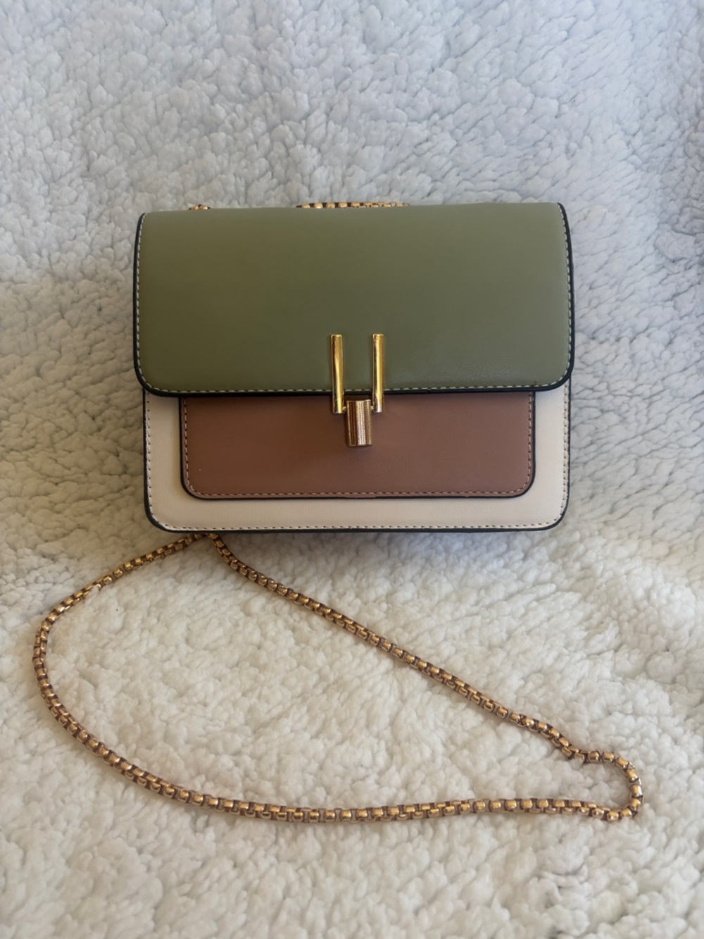 Colorblock Crossbody Bag in Sage, Brown & Cream